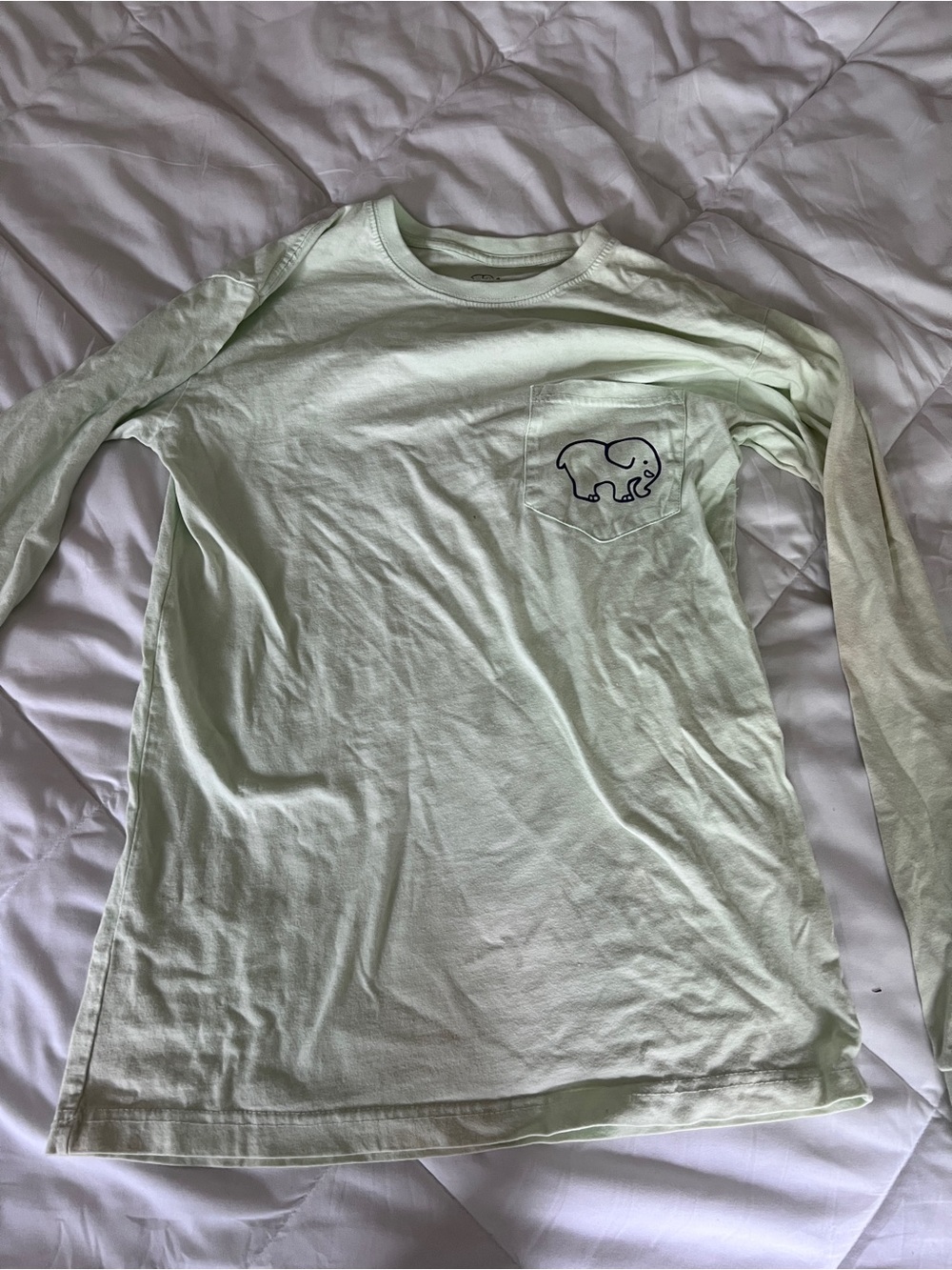 Ivory Ella Long Sleeve women’s Pocket T-Shirt with Elephant Graphic - Light Gree
